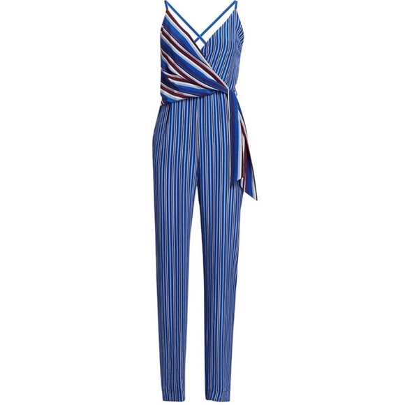 RAG & BONE REVOLVE BLUE SILK STRIPED JUMPSUIT - Picture 10 of 11